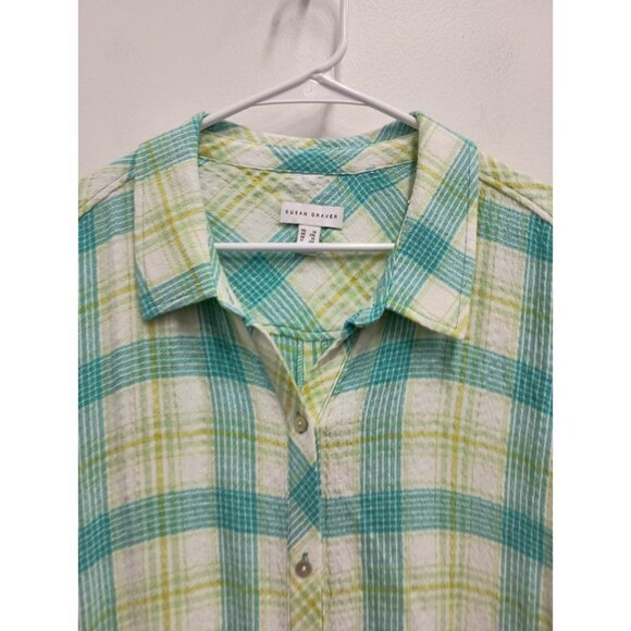 Susan Graver Womens Lagenlook Shirt Size 1X Plaid 3/4 Sleeve Casual Button Up - Picture 2 of 5